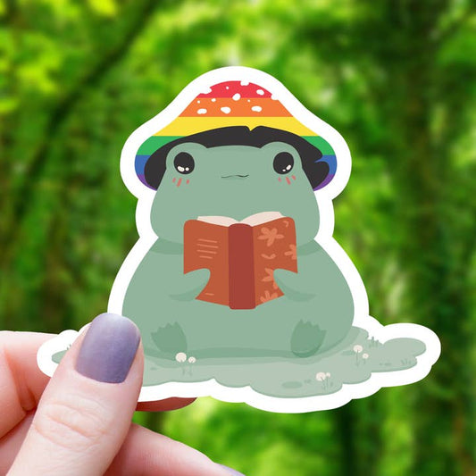READING FROG WITH PRIDE HAT STICKER