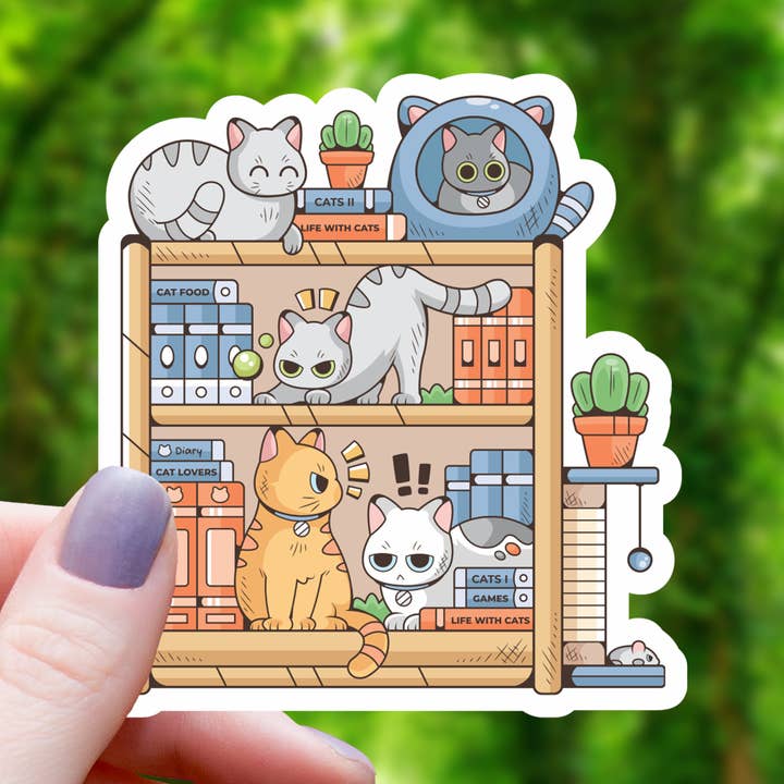 OVERWHELMING CAT BOOKSHELF STICKER