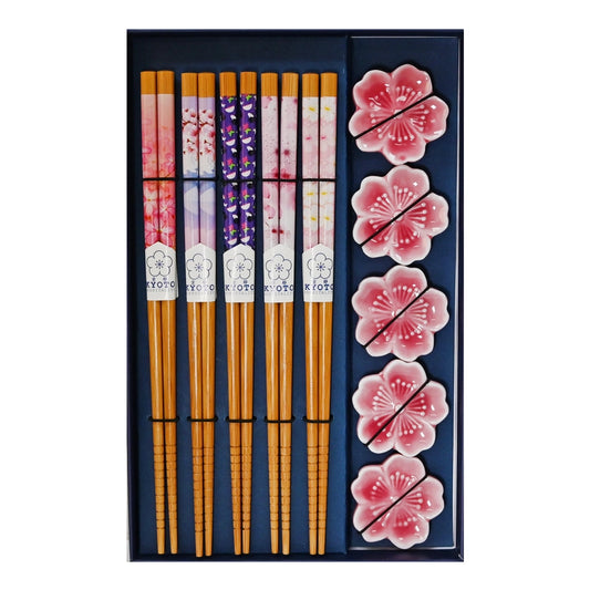 SAKURA 5 PAIR CHOPSTICK AND REST SET