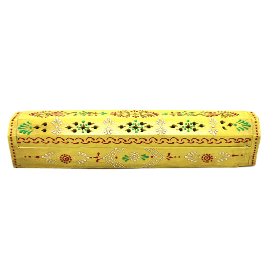HAND PAINTED WOODEN INCENSE BOX IN YELLOW