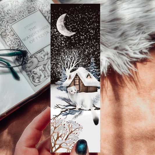 WATERCOLOR WINTER CABIN BOOKMARK