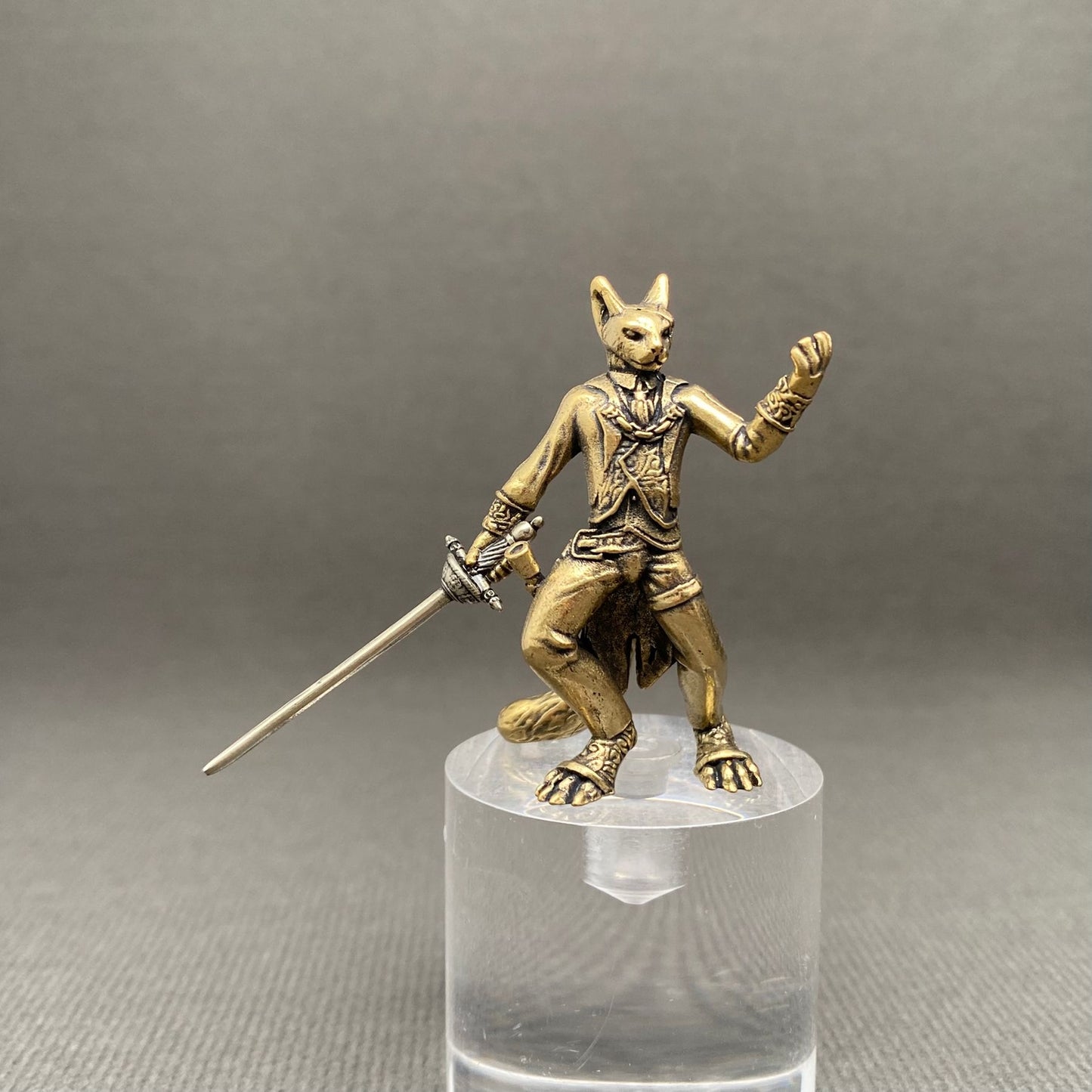 MINIATURE BRASS CAT SWORDSMAN