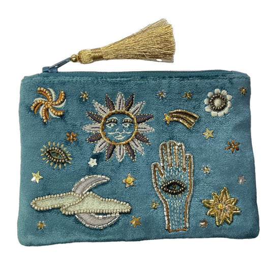 MYSTICAL BLUE BEADED VELVET POUCH
