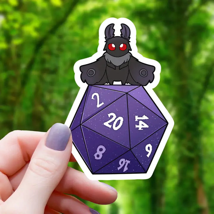 MOTHMAN ON POLYHEDRAL D20 STICKER