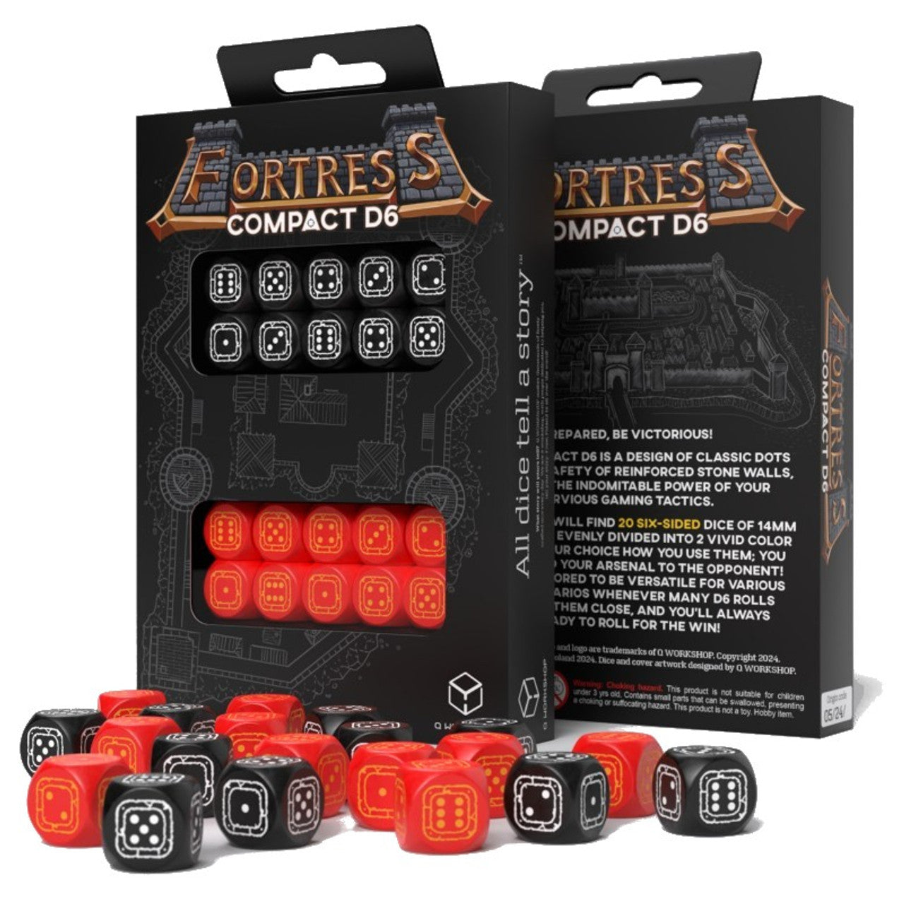 FORTRESS COMPACT D6 DICE SET: BLACK & RED