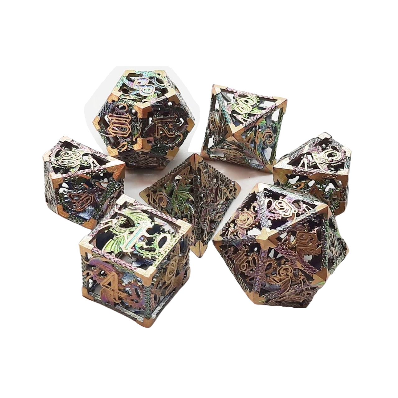 SPECTRAL W/ GOLD DRAGON 7PC HOLLOW METAL DICE SET