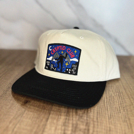 MOTHMAN CRYPTID CLUB 5-PANEL FLOPPY CAP - BLACK/WHITE