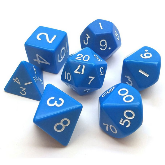 POLY 7 PC JUMBO DICE - BLUE/WHITE OPAQUE