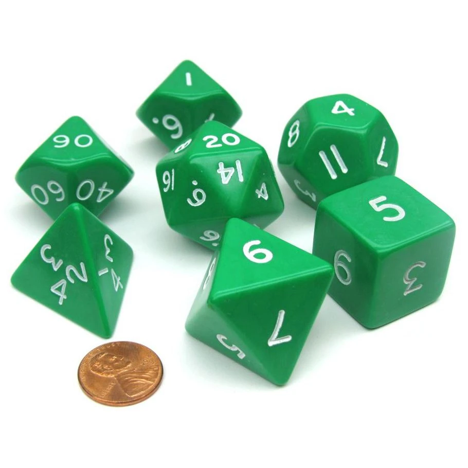 POLY 7 PC JUMBO DICE - GREEN/WHITE OPAQUE