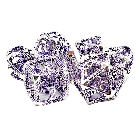SILVER W/ PURPLE KRAKEN 7PC METAL DICE SET