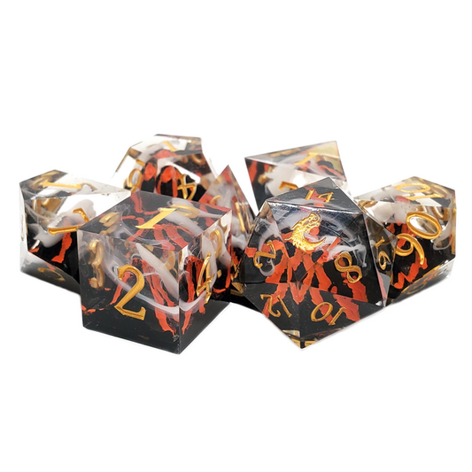 LAVA FLOW RED: SHARP EDGED 7PC DICE SET