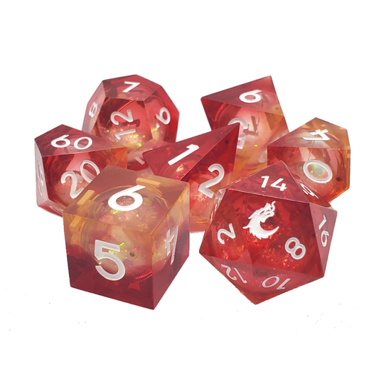 SUNRISE FURY: SHARP EDGED LIQUID INFUSED 7PC DICE SET