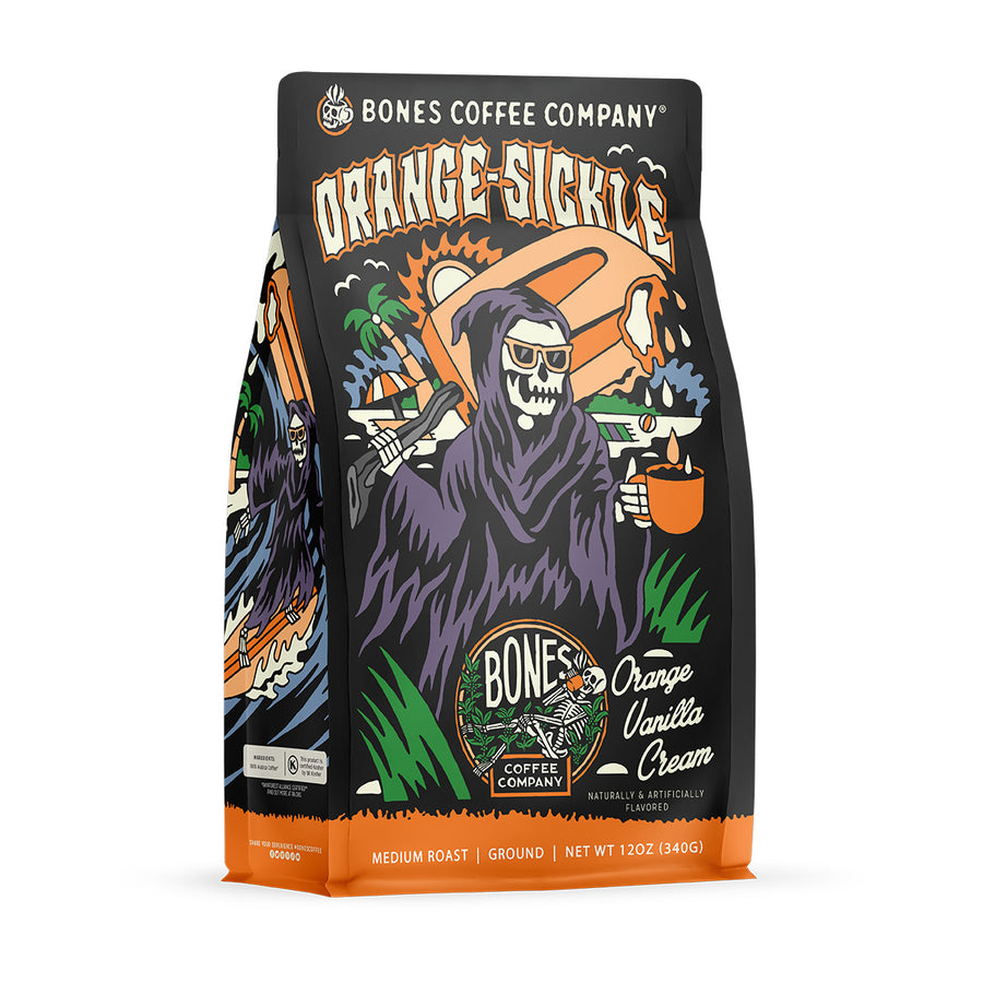 BONES COFFEE ORANGE SICKLE 12OZ GROUND COFFEE