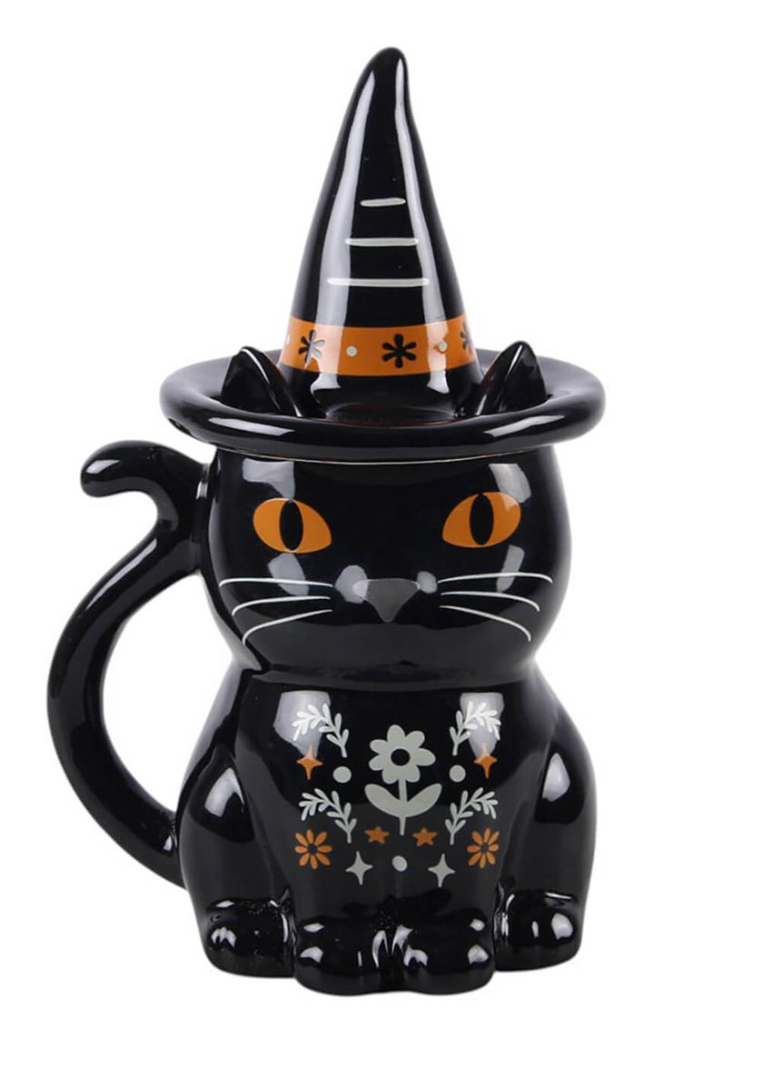 FRIGHTFUL FOLK BLACK CAT LIDDED HALLOWEEN MUG