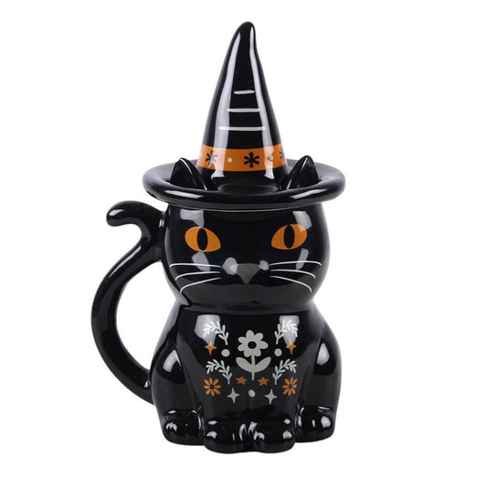 FRIGHTFUL FOLK BLACK CAT LIDDED HALLOWEEN MUG