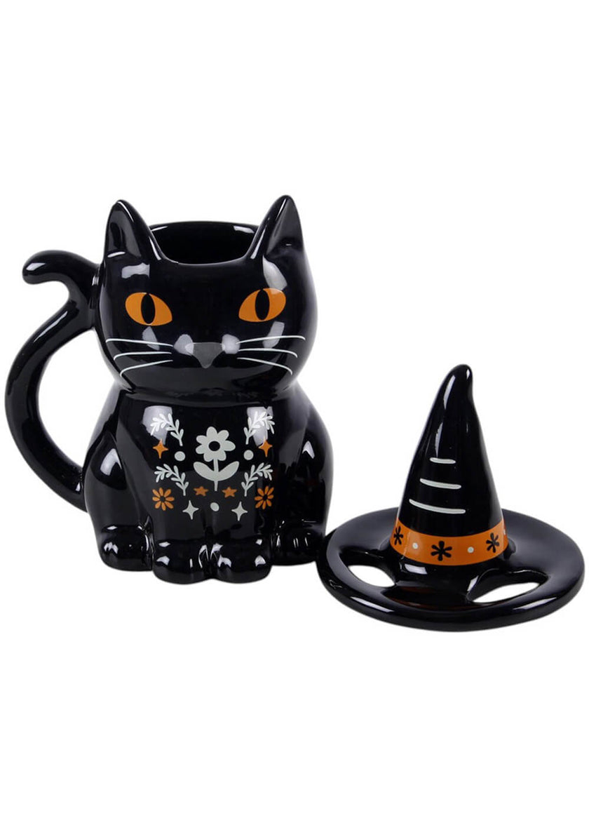 FRIGHTFUL FOLK BLACK CAT LIDDED HALLOWEEN MUG
