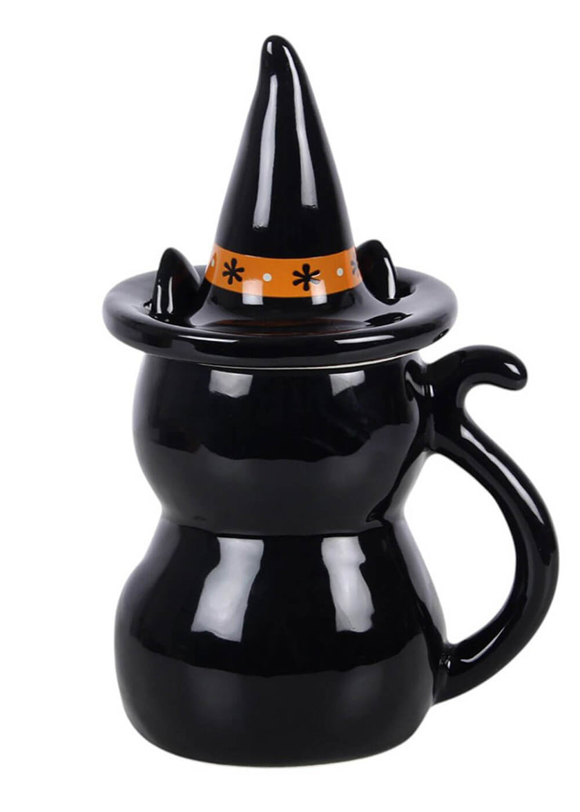 FRIGHTFUL FOLK BLACK CAT LIDDED HALLOWEEN MUG