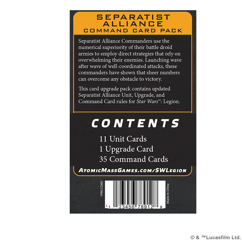 STAR WARS LEGION: SEPARATIST ALLIANCE COMMAND CARD PACK