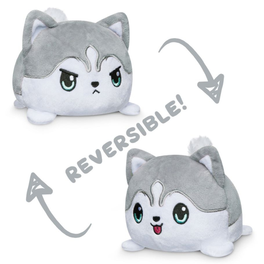 REVERSIBLE HUSKY PLUSH HAPPY/ANGRY GRAY