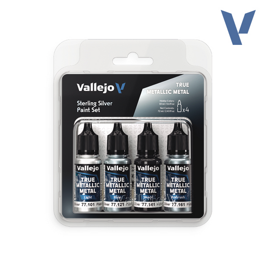 VALLEJO TRUE METALLIC METAL PAINT SET STERLING SILVER (4 COLORS)