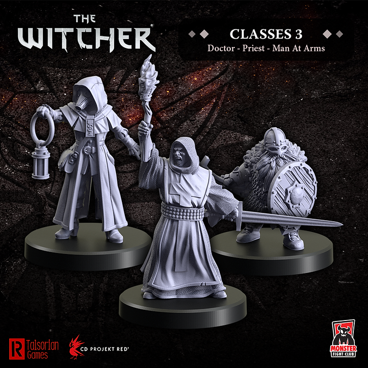 THE WITCHER CLASSES MINIS 3 (3) DOCTOR, MAN-AT-ARMS, PRIEST