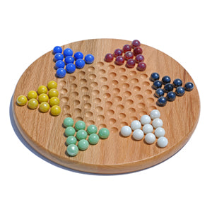 WOODEN CHINESE CHECKERS SET WITH GLASS MARBLES