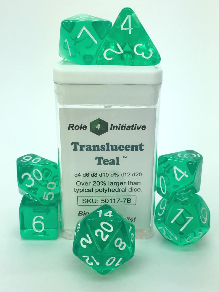 TRANSLUCENT TEAL W/WHITE POLY 15 DICE SET