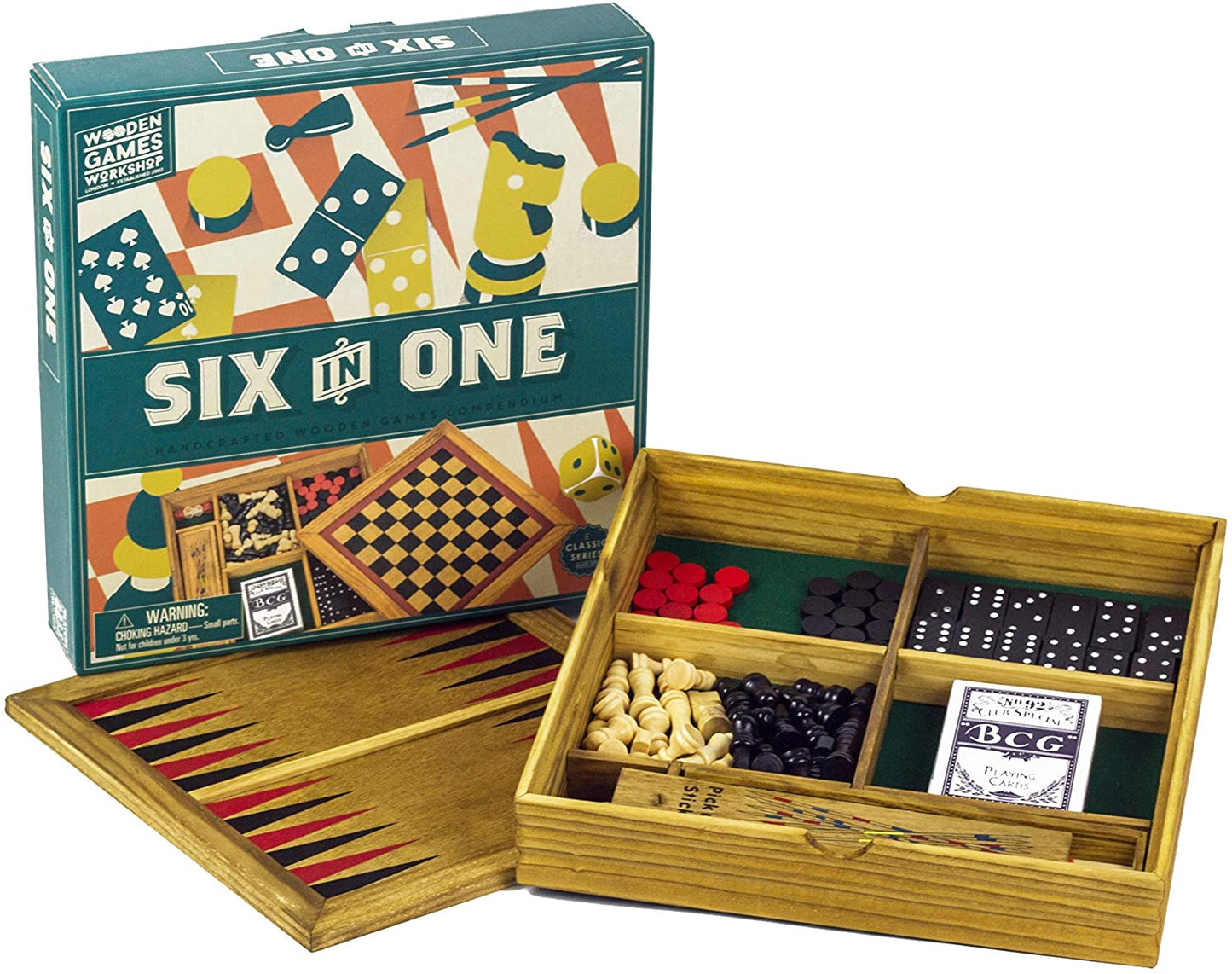 SIX IN ONE WOODEN GAMES COMPENDIUM