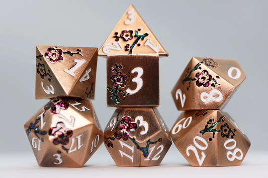 COPPER WITH RED ORCHIDS METAL DICE