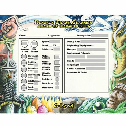 DUNGEON CRAWL CLASSICS 0-LEVEL SCRATCH OFF CHARACTER SHEETS