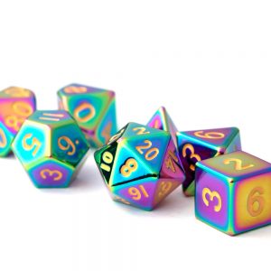 TORCHED RAINBOW POLY 7 METAL DICE SET