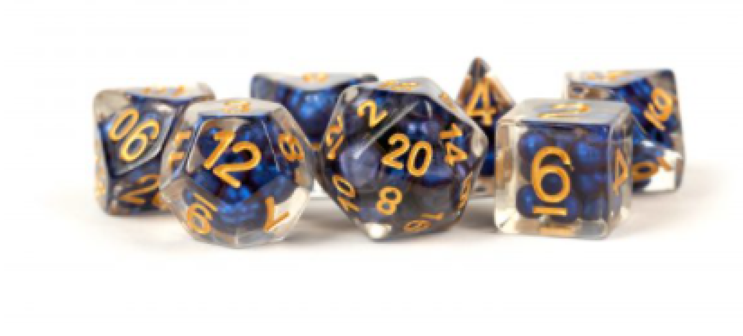 ROYAL BLUE PEARL W/GOLD NUMBERS 7 POLY DICE SET