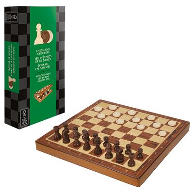 FOLDING WOODEN CHESS & CHECKERS