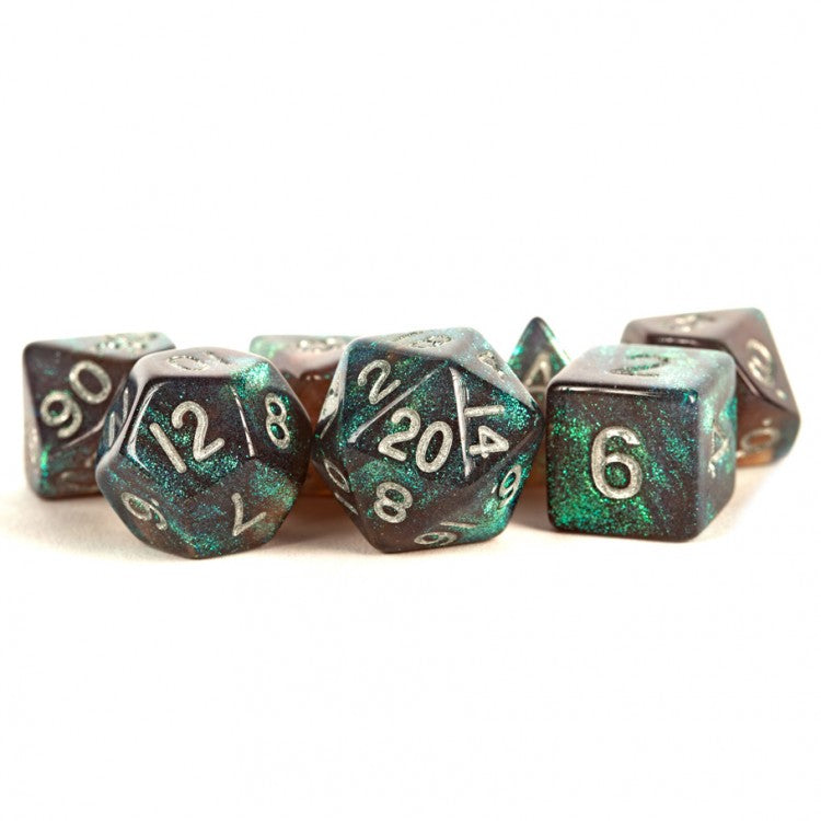 STARDUST GRAY W/SILVER NUMBERS POLY 7 DICE SET
