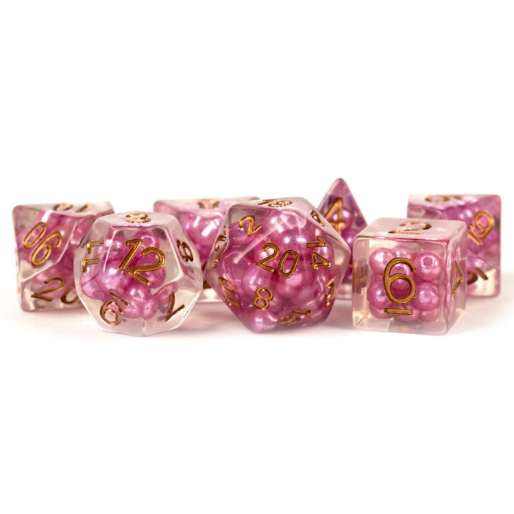 PEARL PINK W/COPPER NUMBERS POLY 7 DICE SET