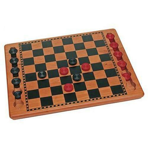 WOODEN CHECKERS SET- BLACK/RED PIECES