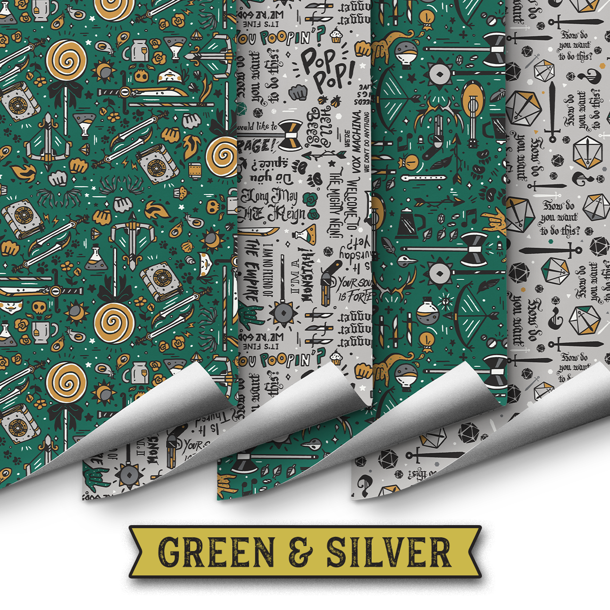 CRITICAL ROLE GREEN & SILVER WRAPPING PAPER