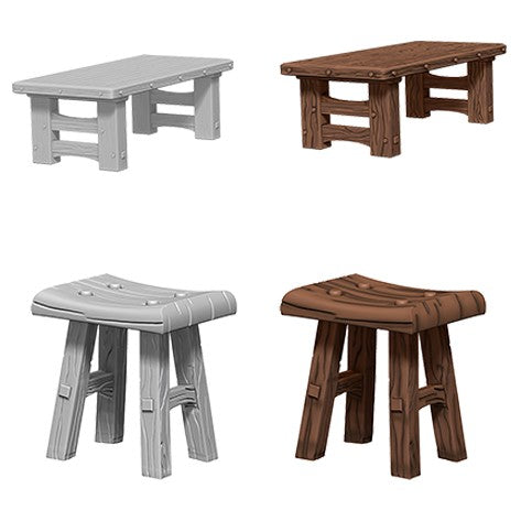 WizKids Deep Cuts: Wooden Table & Stools